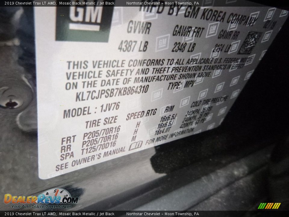 2019 Chevrolet Trax LT AWD Mosaic Black Metallic / Jet Black Photo #16