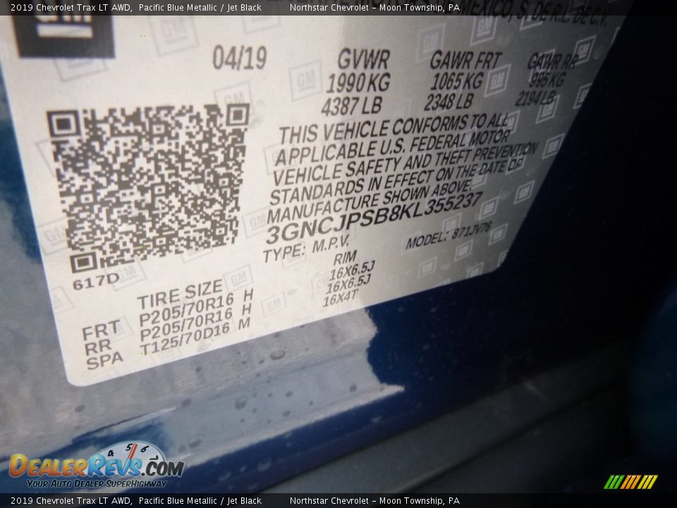 2019 Chevrolet Trax LT AWD Pacific Blue Metallic / Jet Black Photo #16