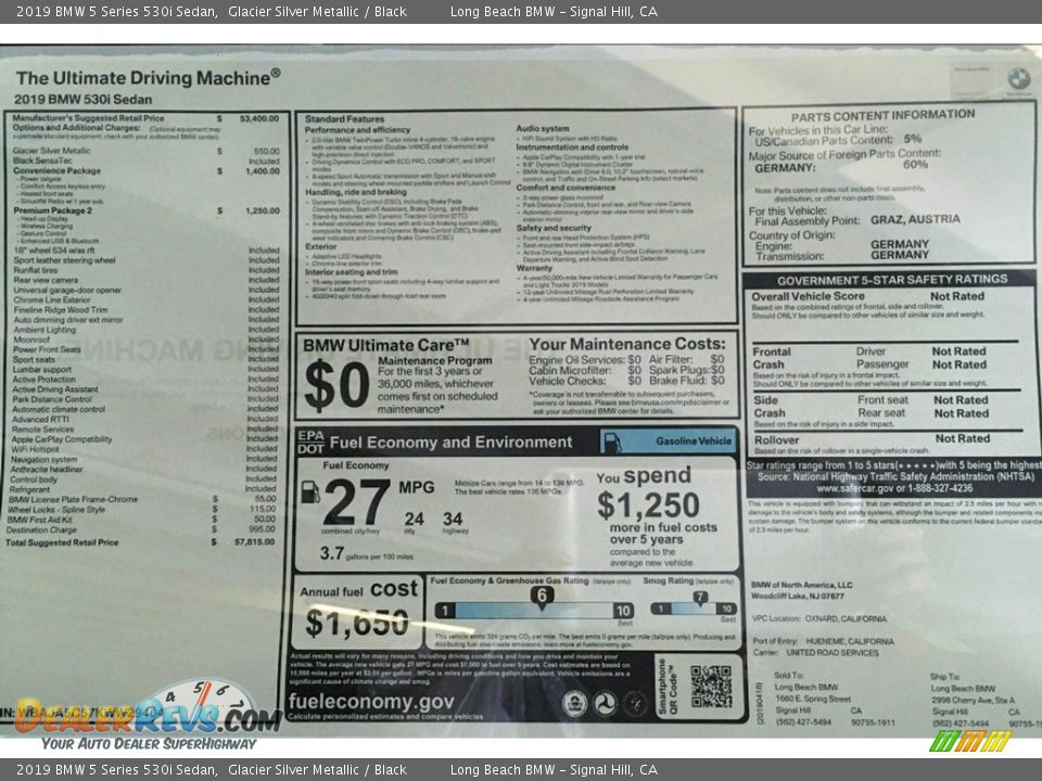 2019 BMW 5 Series 530i Sedan Glacier Silver Metallic / Black Photo #11