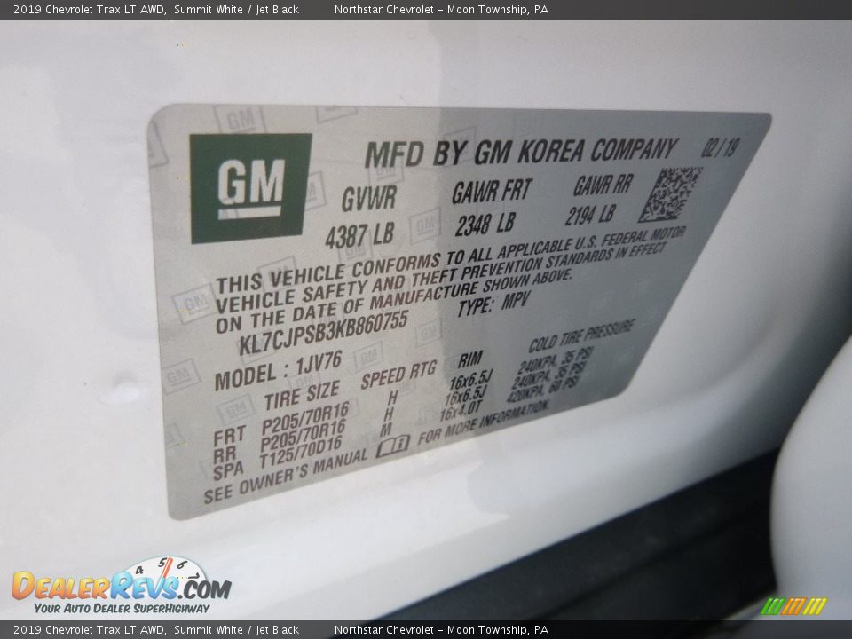 2019 Chevrolet Trax LT AWD Summit White / Jet Black Photo #17
