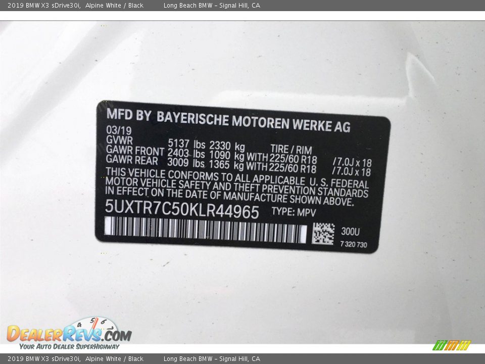 2019 BMW X3 sDrive30i Alpine White / Black Photo #12