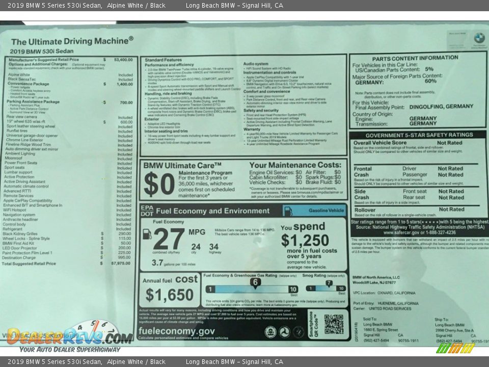 2019 BMW 5 Series 530i Sedan Alpine White / Black Photo #11