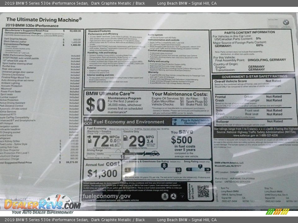 2019 BMW 5 Series 530e iPerformance Sedan Dark Graphite Metallic / Black Photo #11