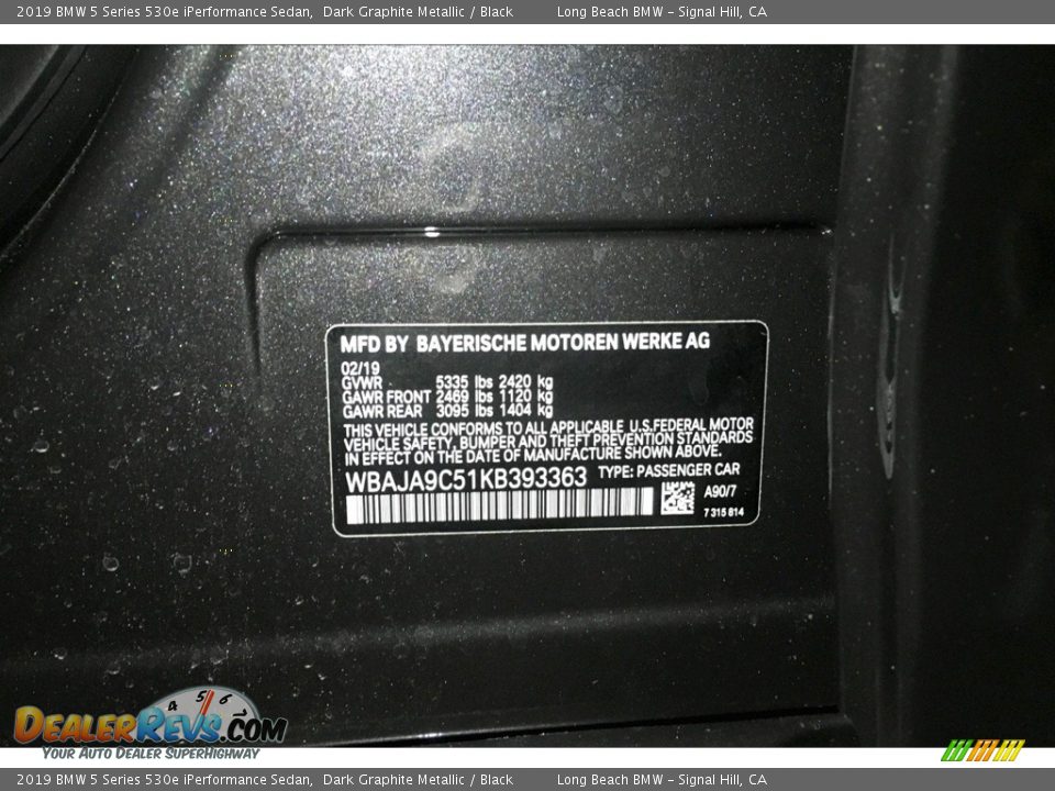 2019 BMW 5 Series 530e iPerformance Sedan Dark Graphite Metallic / Black Photo #12