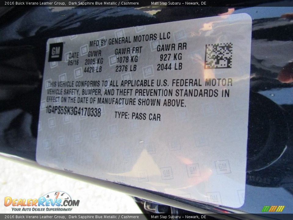 2016 Buick Verano Leather Group Dark Sapphire Blue Metallic / Cashmere Photo #29