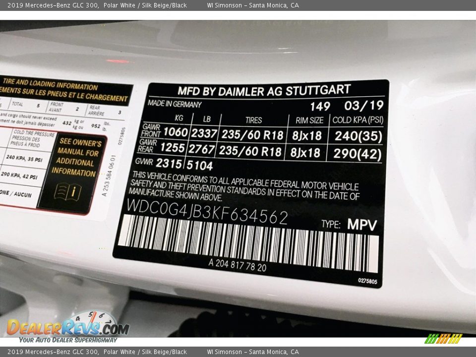 2019 Mercedes-Benz GLC 300 Polar White / Silk Beige/Black Photo #11