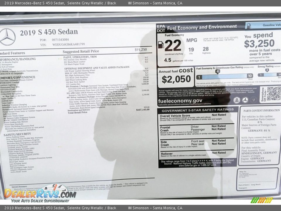 2019 Mercedes-Benz S 450 Sedan Window Sticker Photo #10