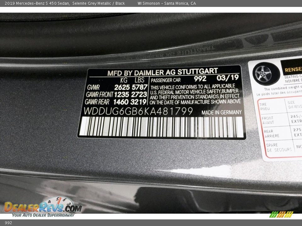 Mercedes-Benz Color Code 992 Selenite Grey Metallic