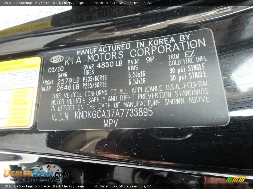 2010 Kia Sportage LX V6 4x4 Black Cherry / Beige Photo #22