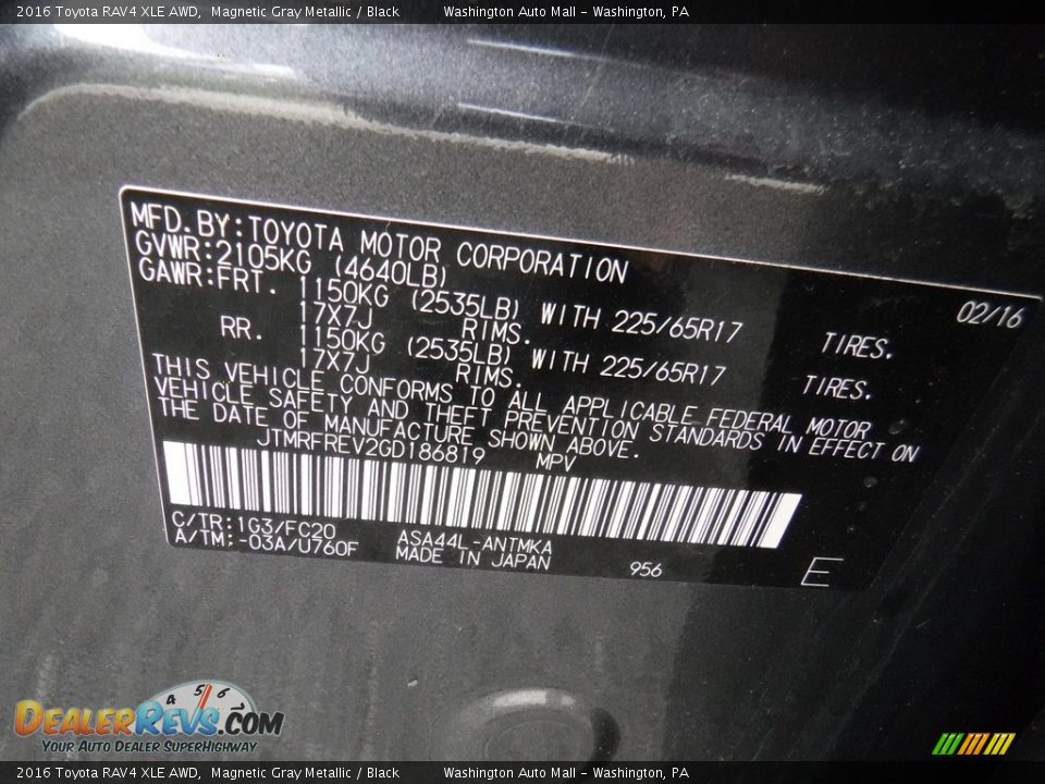 2016 Toyota RAV4 XLE AWD Magnetic Gray Metallic / Black Photo #26
