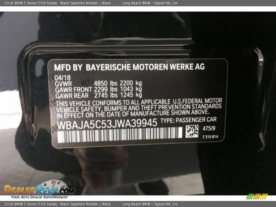 2018 BMW 5 Series 530i Sedan Black Sapphire Metallic / Black Photo #19