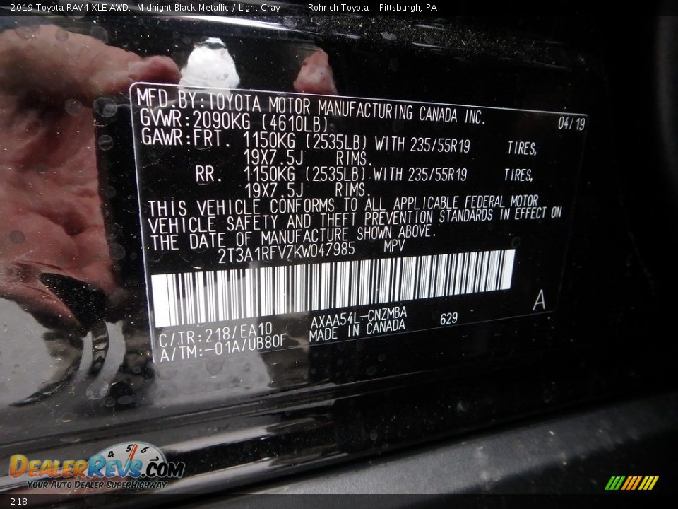 Toyota Color Code 218 Midnight Black Metallic