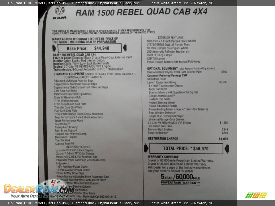 2019 Ram 1500 Rebel Quad Cab 4x4 Window Sticker Photo #33