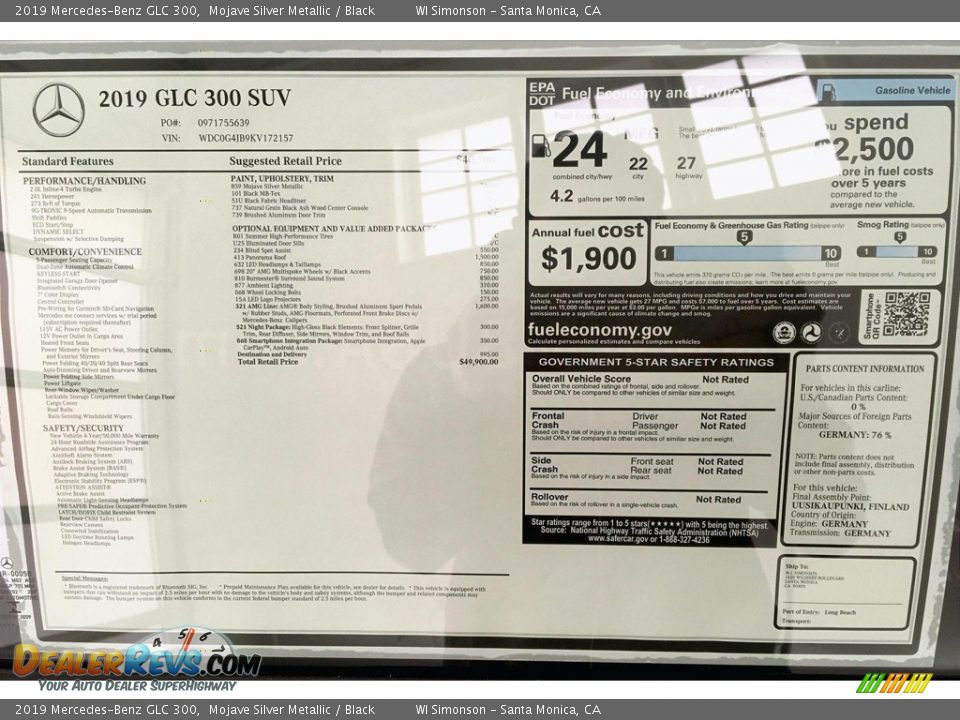 2019 Mercedes-Benz GLC 300 Mojave Silver Metallic / Black Photo #10