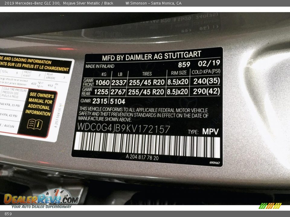 Mercedes-Benz Color Code 859 Mojave Silver Metallic