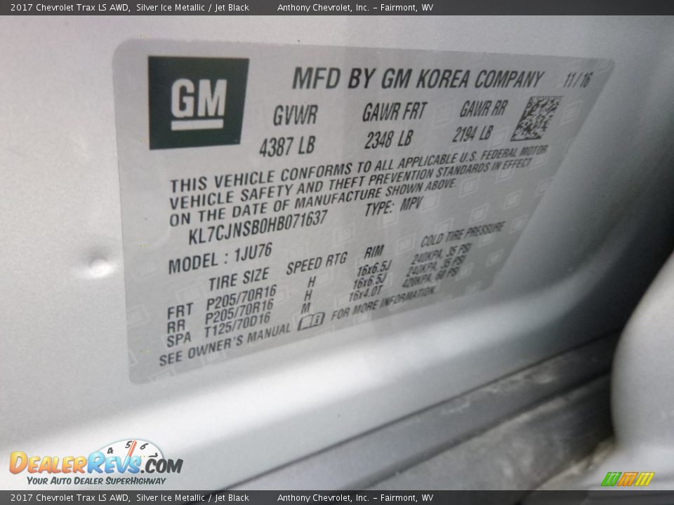 2017 Chevrolet Trax LS AWD Silver Ice Metallic / Jet Black Photo #15