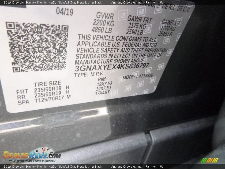 2019 Chevrolet Equinox Premier AWD Nightfall Gray Metallic / Jet Black Photo #16