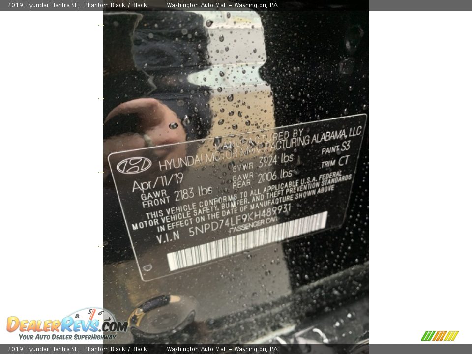 2019 Hyundai Elantra SE Phantom Black / Black Photo #15