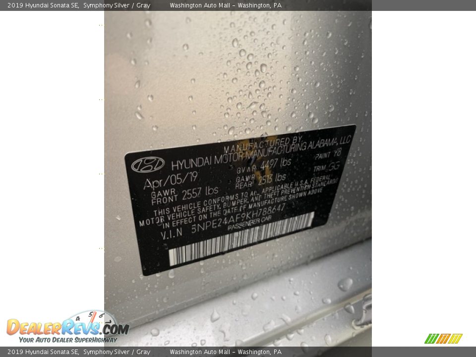 2019 Hyundai Sonata SE Symphony Silver / Gray Photo #15