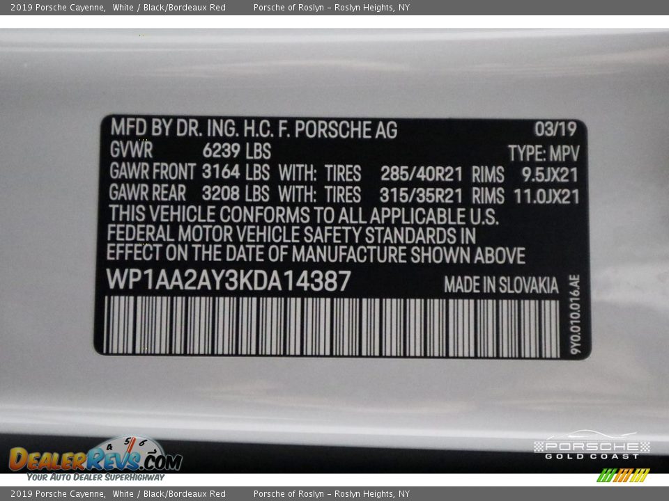 2019 Porsche Cayenne White / Black/Bordeaux Red Photo #28