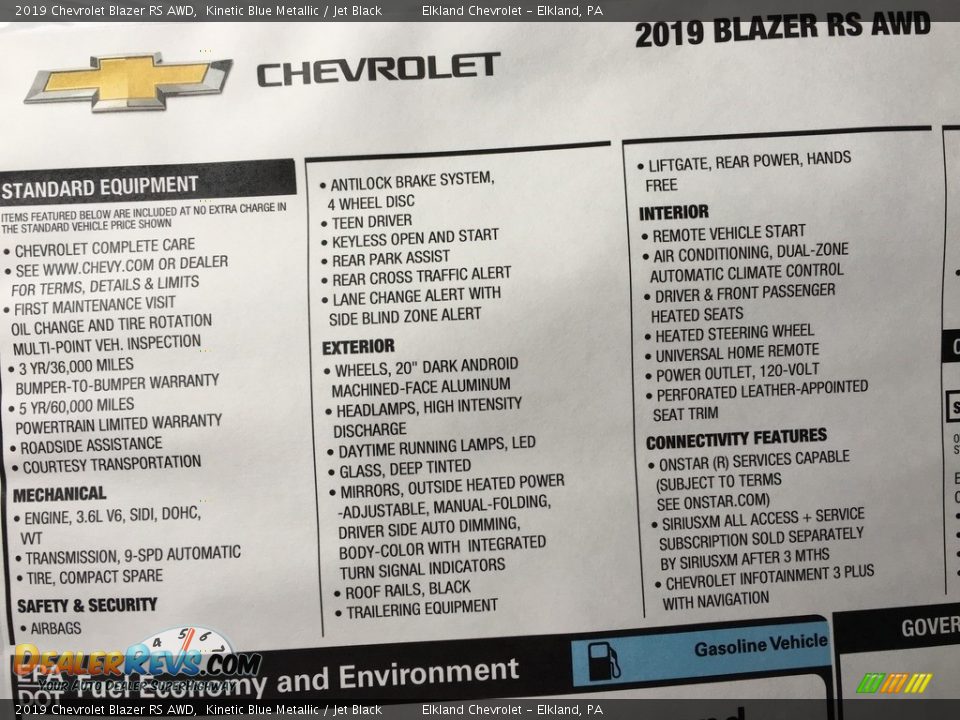 2019 Chevrolet Blazer RS AWD Kinetic Blue Metallic / Jet Black Photo #26