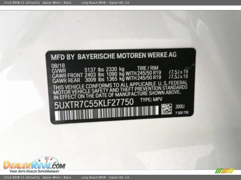 2019 BMW X3 sDrive30i Alpine White / Black Photo #19