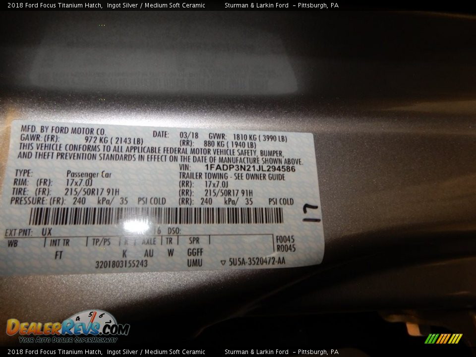 2018 Ford Focus Titanium Hatch Ingot Silver / Medium Soft Ceramic Photo #19