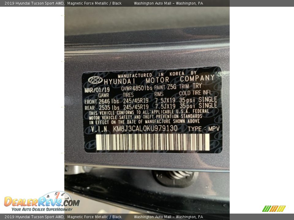 2019 Hyundai Tucson Sport AWD Magnetic Force Metallic / Black Photo #15