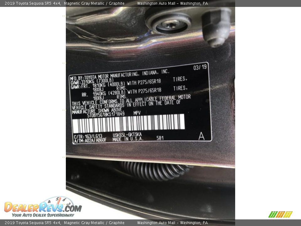 2019 Toyota Sequoia SR5 4x4 Magnetic Gray Metallic / Graphite Photo #14