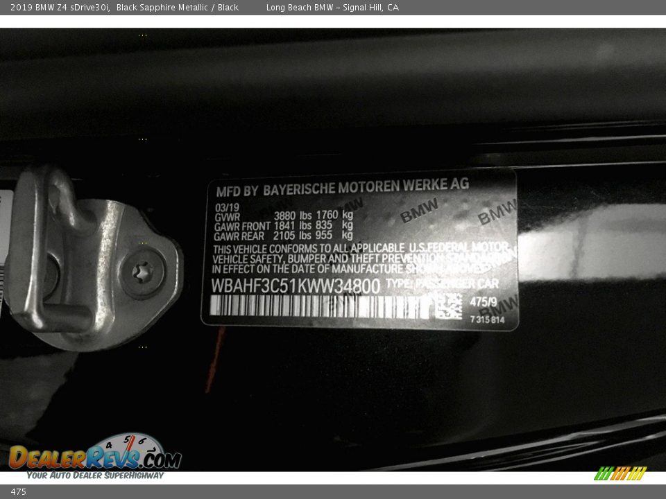 BMW Color Code 475 Black Sapphire Metallic