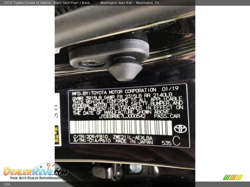 Toyota Color Code 209 Black Sand Pearl