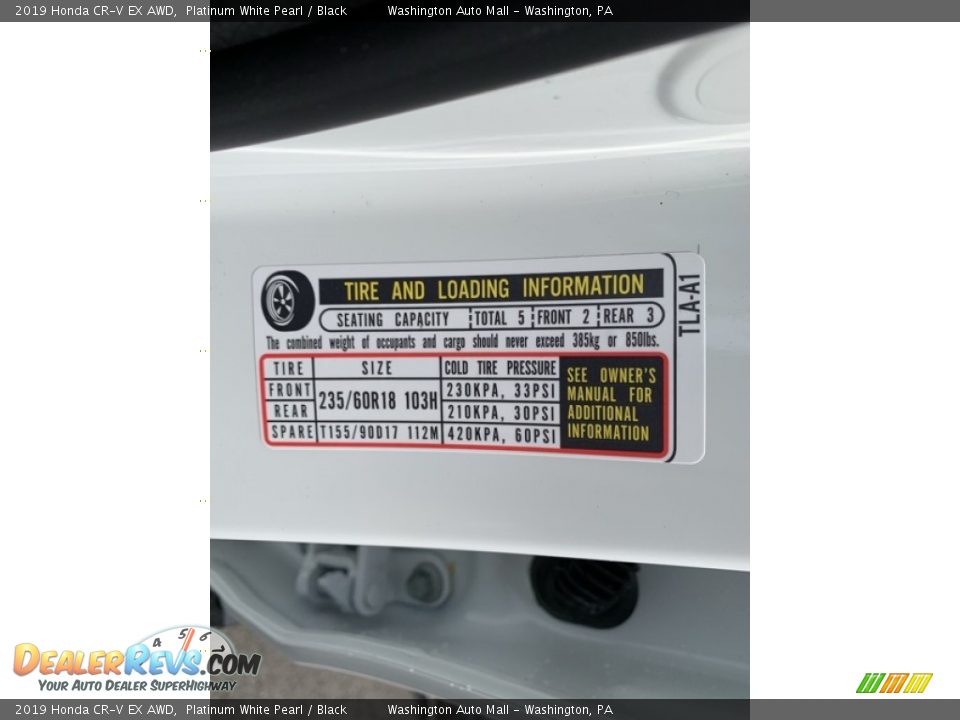 2019 Honda CR-V EX AWD Platinum White Pearl / Black Photo #13