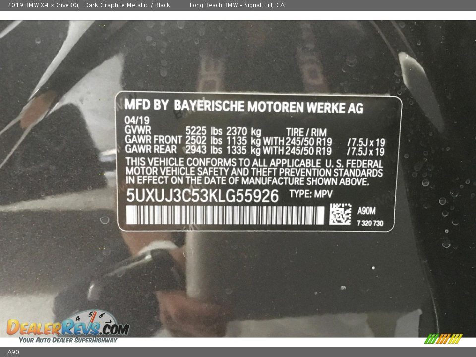 BMW Color Code A90 Dark Graphite Metallic