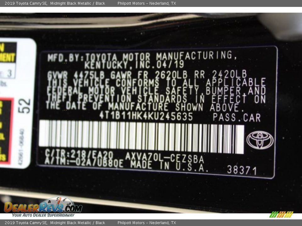 2019 Toyota Camry SE Midnight Black Metallic / Black Photo #23