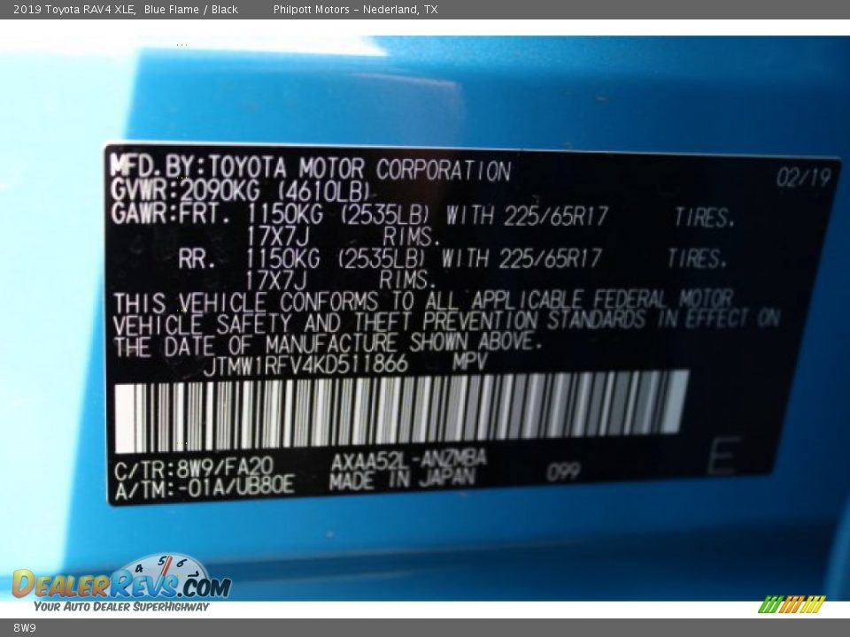 Toyota Color Code 8W9 Blue Flame