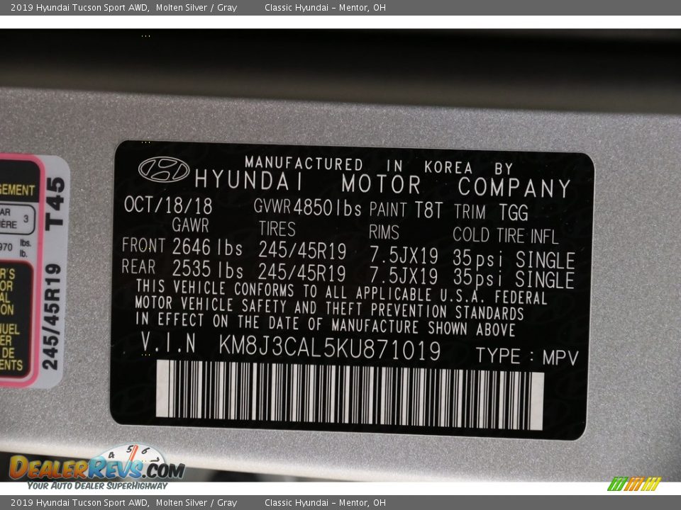2019 Hyundai Tucson Sport AWD Molten Silver / Gray Photo #22