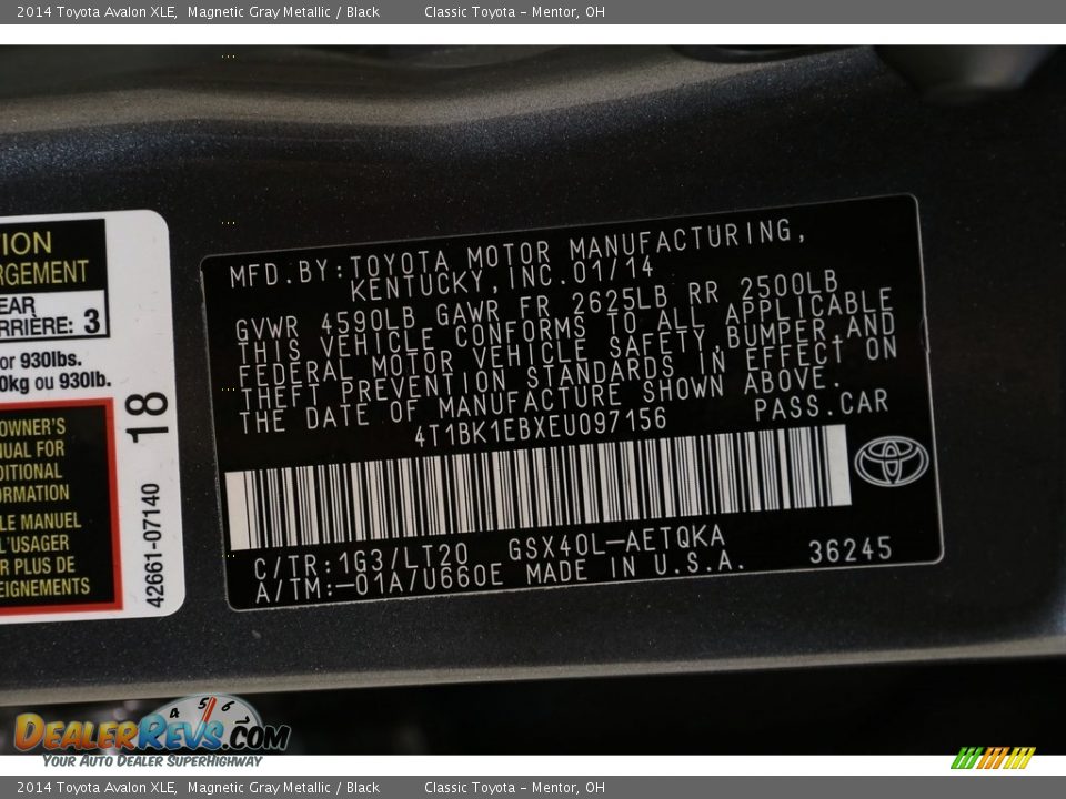 2014 Toyota Avalon XLE Magnetic Gray Metallic / Black Photo #23