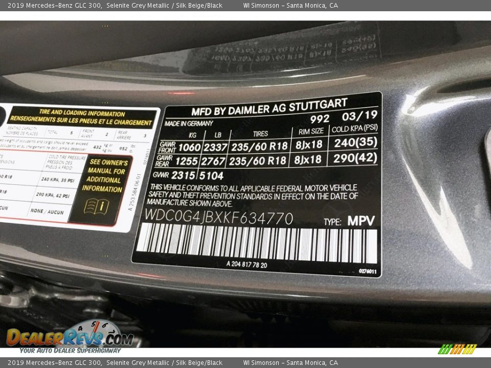 2019 Mercedes-Benz GLC 300 Selenite Grey Metallic / Silk Beige/Black Photo #11