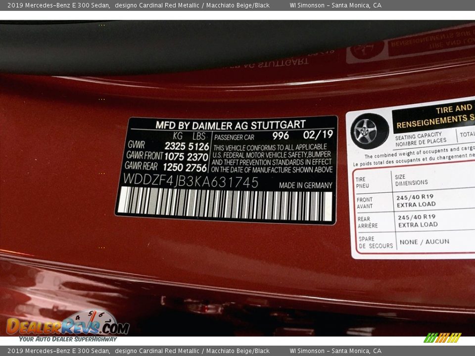 2019 Mercedes-Benz E 300 Sedan designo Cardinal Red Metallic / Macchiato Beige/Black Photo #11