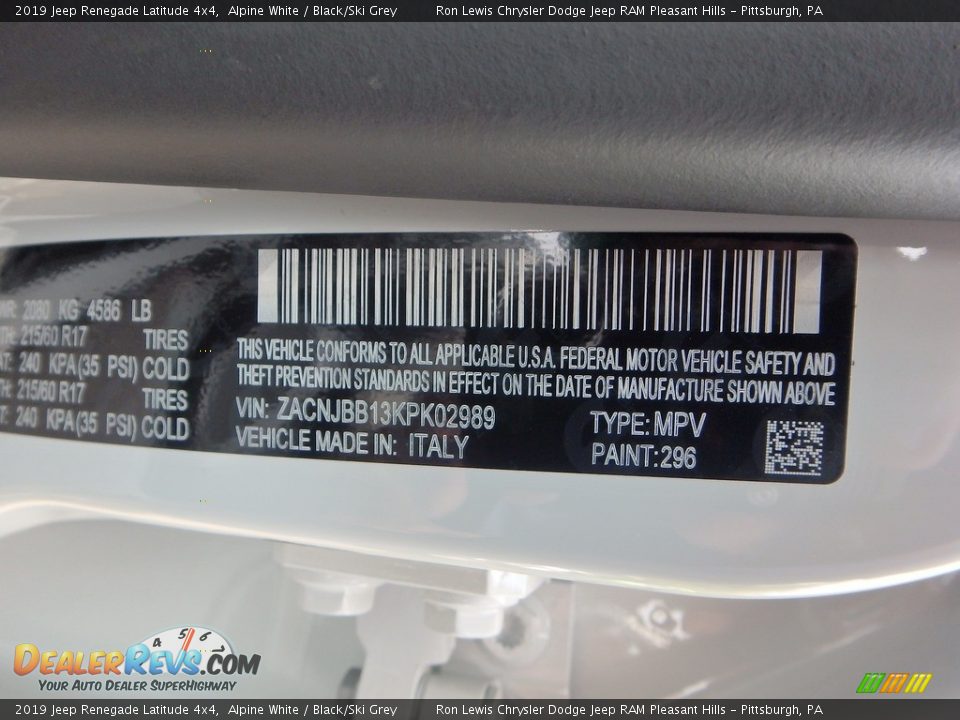 2019 Jeep Renegade Latitude 4x4 Alpine White / Black/Ski Grey Photo #15