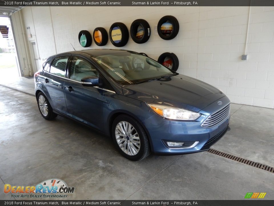 2018 Ford Focus Titanium Hatch Blue Metallic / Medium Soft Ceramic Photo #1