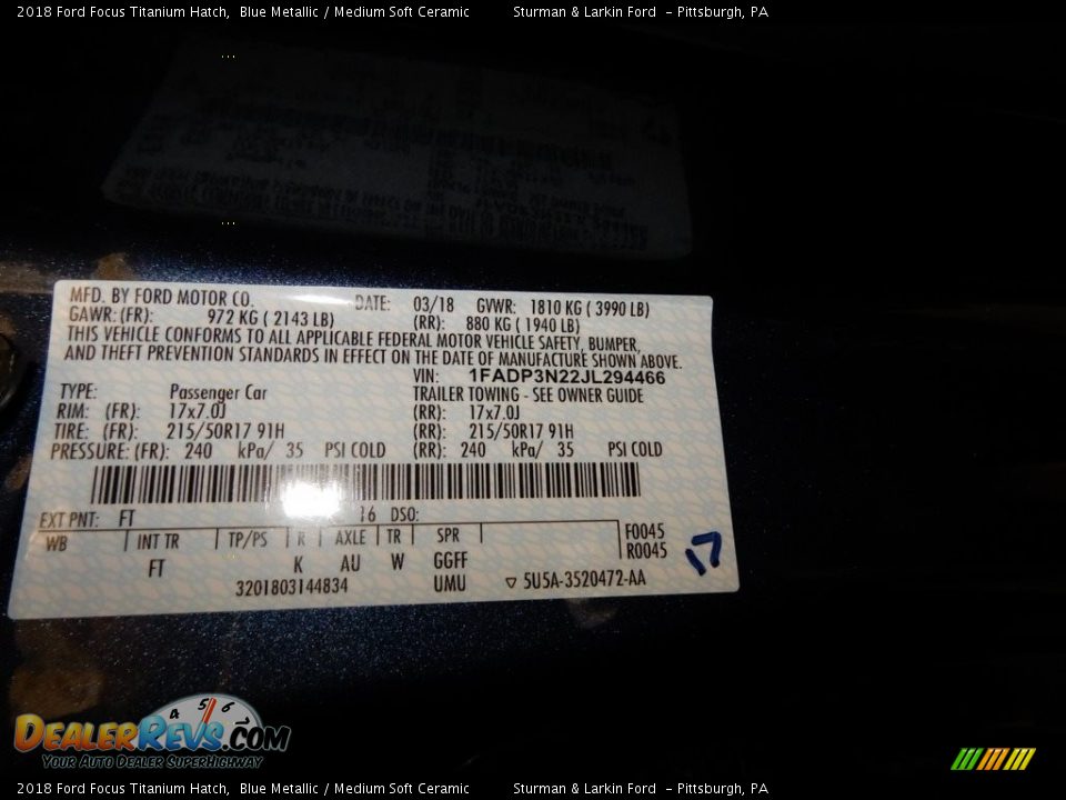 2018 Ford Focus Titanium Hatch Blue Metallic / Medium Soft Ceramic Photo #19