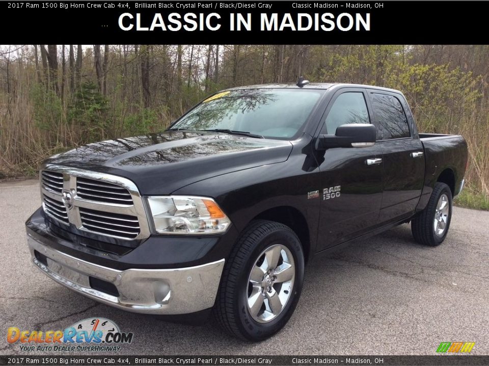 2017 Ram 1500 Big Horn Crew Cab 4x4 Brilliant Black Crystal Pearl / Black/Diesel Gray Photo #1