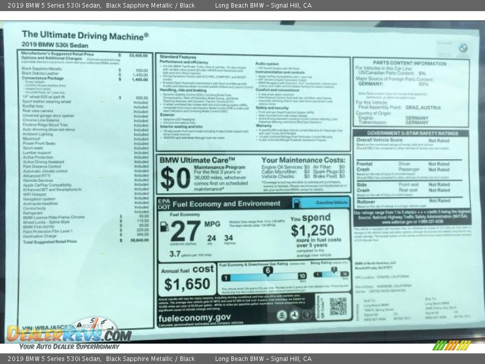 2019 BMW 5 Series 530i Sedan Black Sapphire Metallic / Black Photo #11