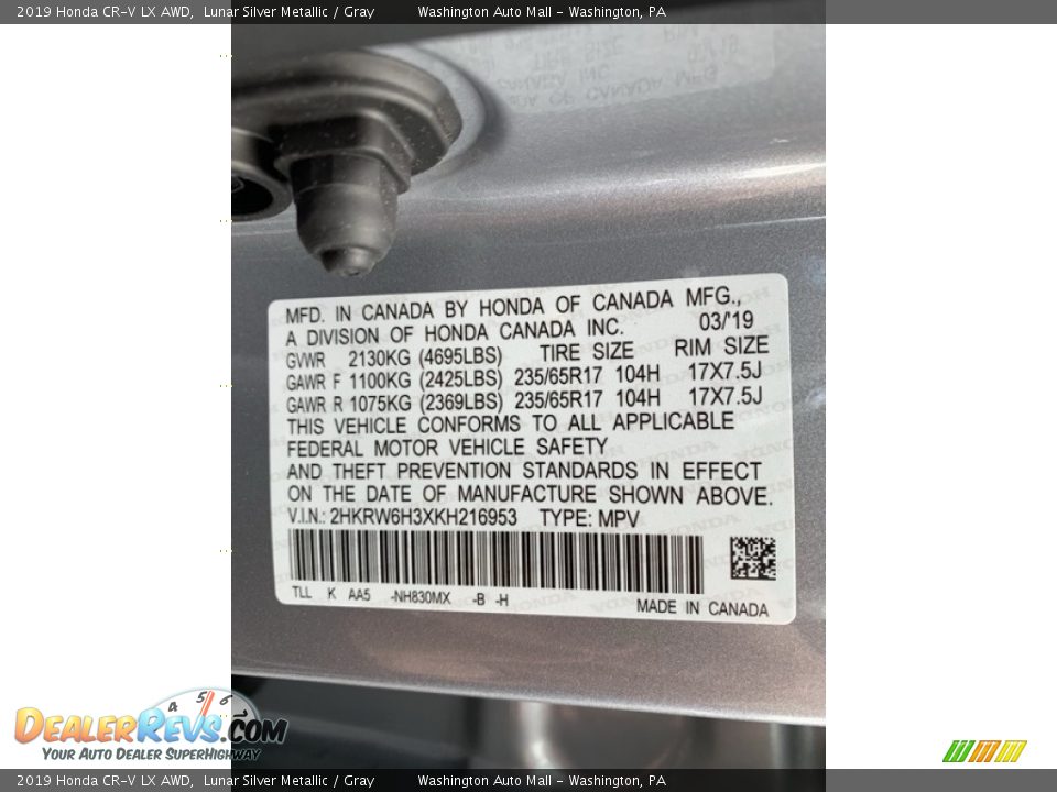 2019 Honda CR-V LX AWD Lunar Silver Metallic / Gray Photo #14