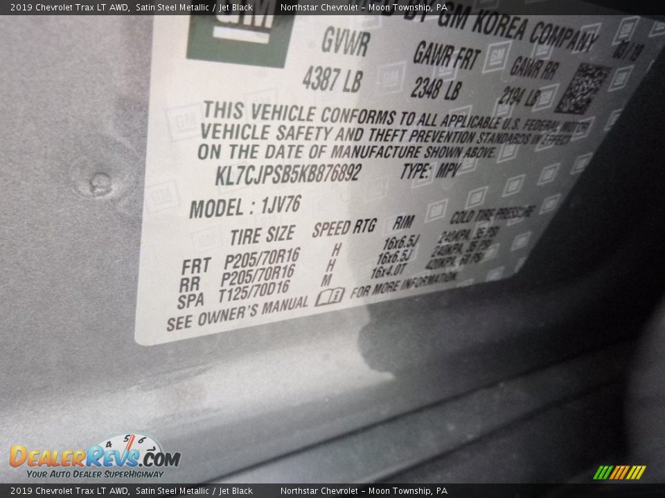 2019 Chevrolet Trax LT AWD Satin Steel Metallic / Jet Black Photo #16