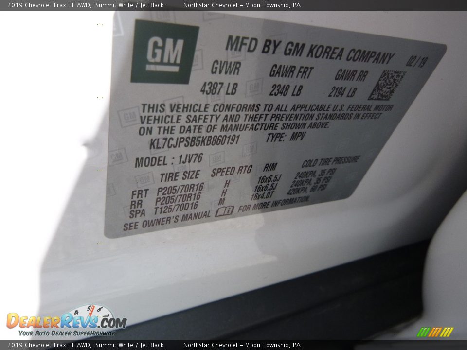 2019 Chevrolet Trax LT AWD Summit White / Jet Black Photo #16
