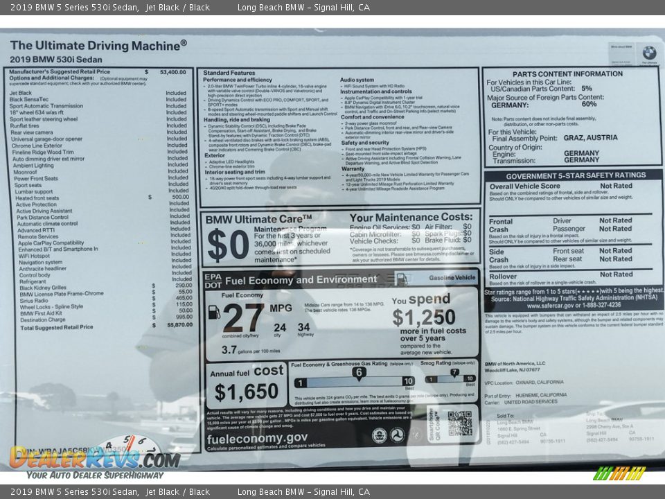 2019 BMW 5 Series 530i Sedan Jet Black / Black Photo #9