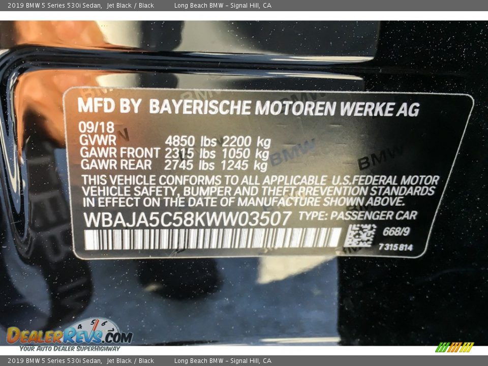 2019 BMW 5 Series 530i Sedan Jet Black / Black Photo #10