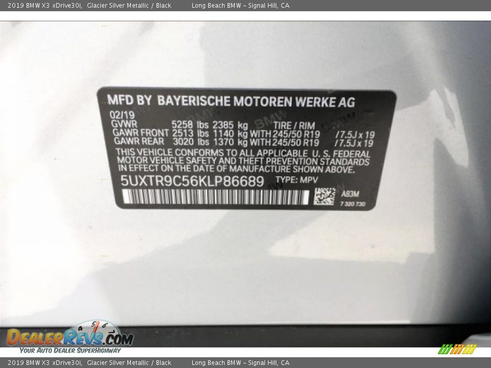 2019 BMW X3 xDrive30i Glacier Silver Metallic / Black Photo #8